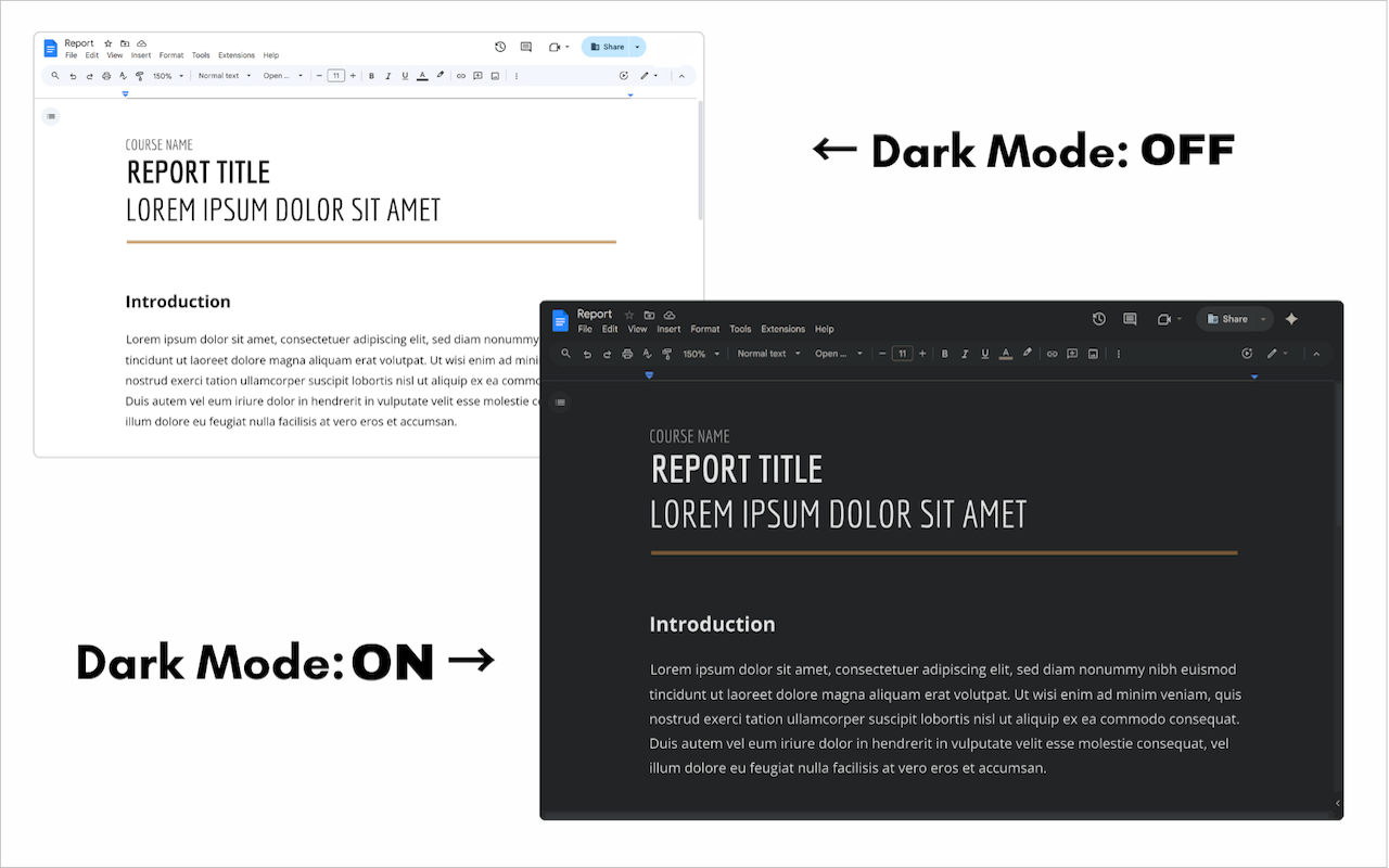 Comparison of dark mode and light mode interfaces